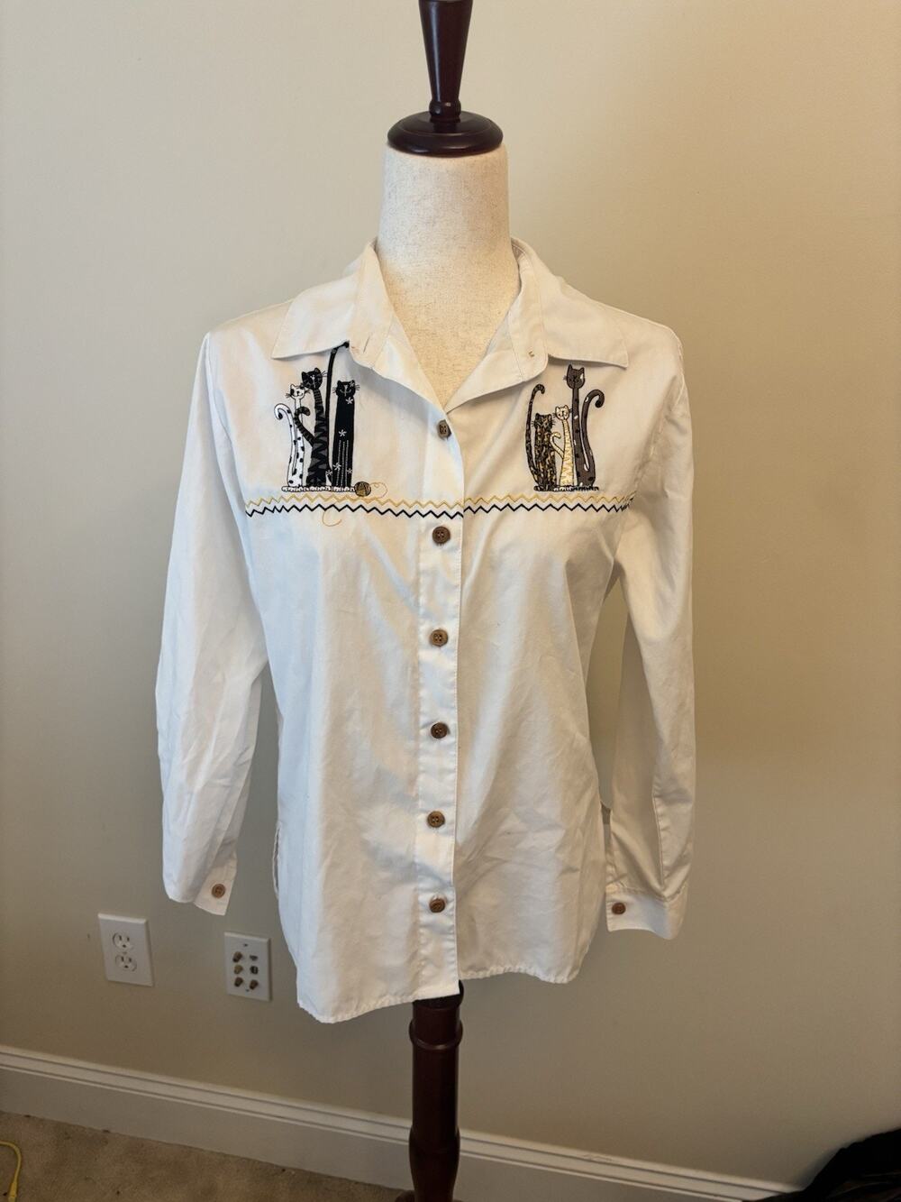 Breckenridge Vintage 80s Button Up Embroidered Cats Whimsical Size S